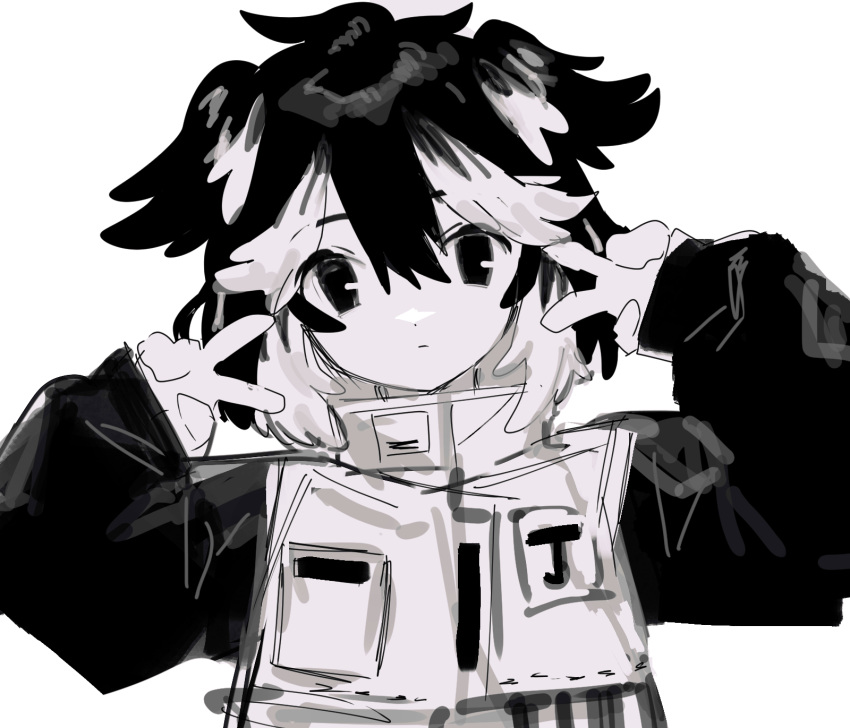 1girl, animal_ears, black_eyes, black_hair, black_sleeves, closed_mouth, colored_skin, dog_ears