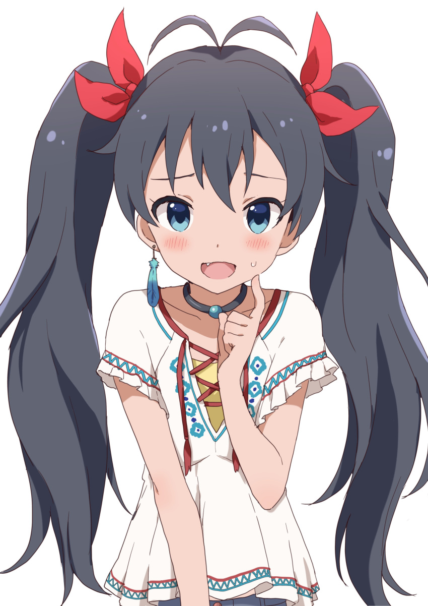 1girl, absurdres, alternate_hairstyle, antenna_hair, black_choker, black_hair, blue_eyes, bow