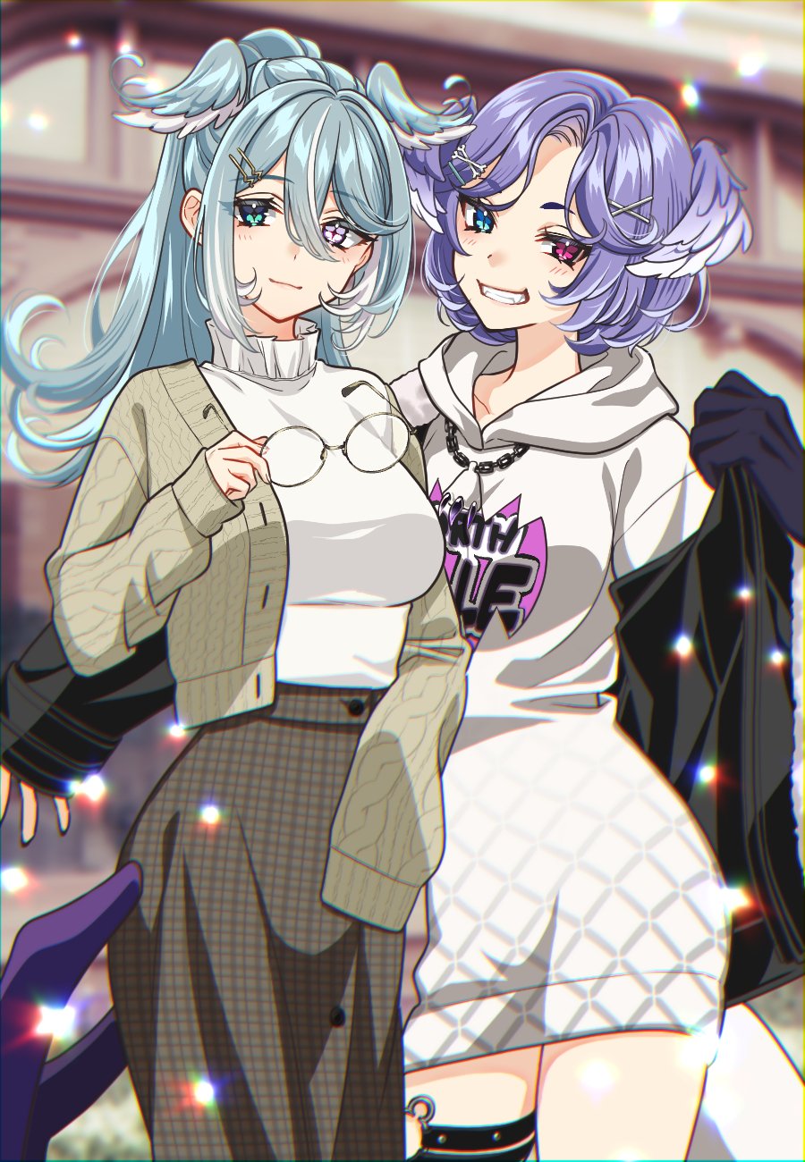 2girls, aburi_rare, blue_eyes, blush, dragon_girl, dress, elira_pendora, elira_pendora_(3rd_costume)