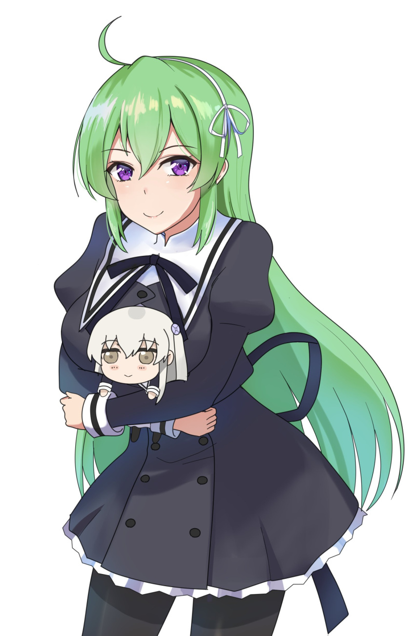 1girl, absurdres, ahoge, assault_lily, black_pantyhose, black_ribbon, black_skirt, bow_hairband