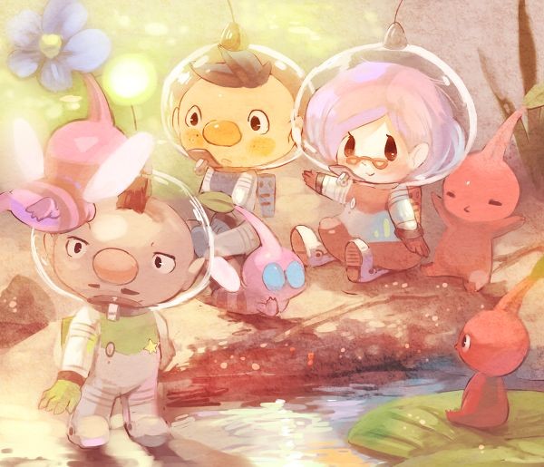 1girl, 2boys, alien, alph_(pikmin), b_spa_gyoreva, backpack, bad_id, bad_pixiv_id