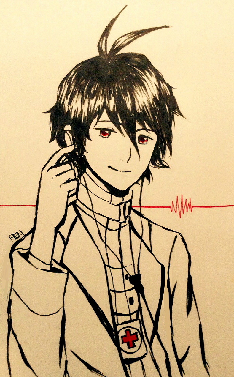 1boy, cardiogram, cr-s01, earphones, earphones, fenori, highres, hospital_rokunin_no_ishi