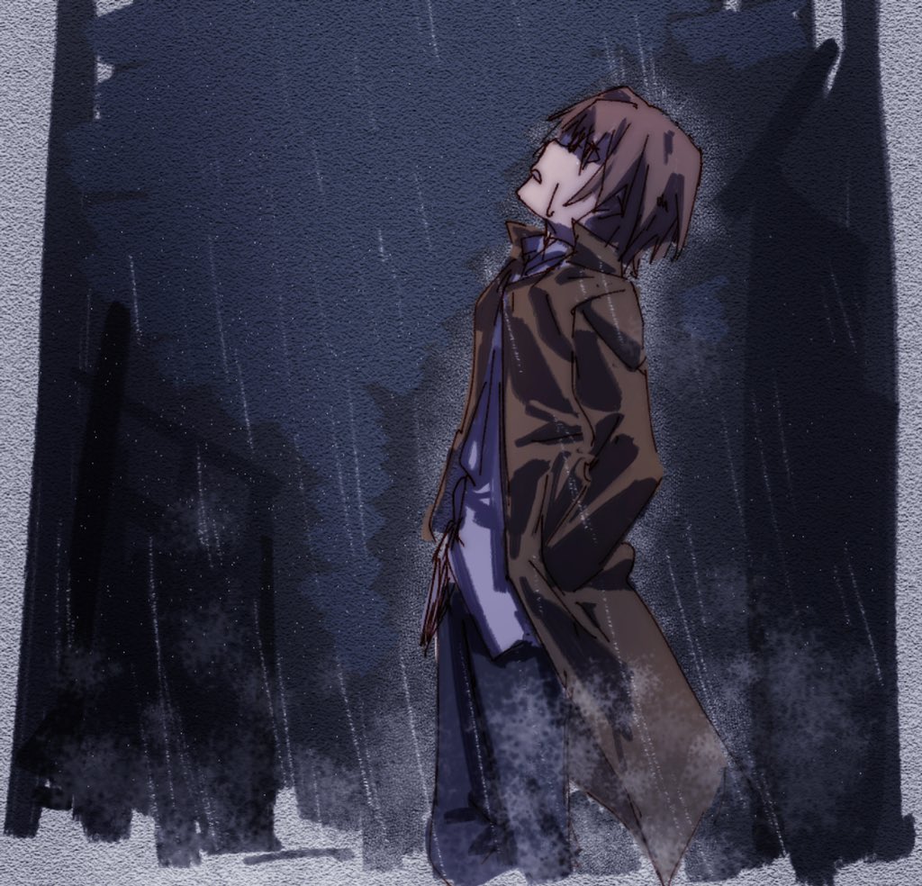 1boy, chiyoruhakucyu, chou_shittou_caduceus, coat, open_clothes, open_coat, rain, tsukimori_kousuke, wearing