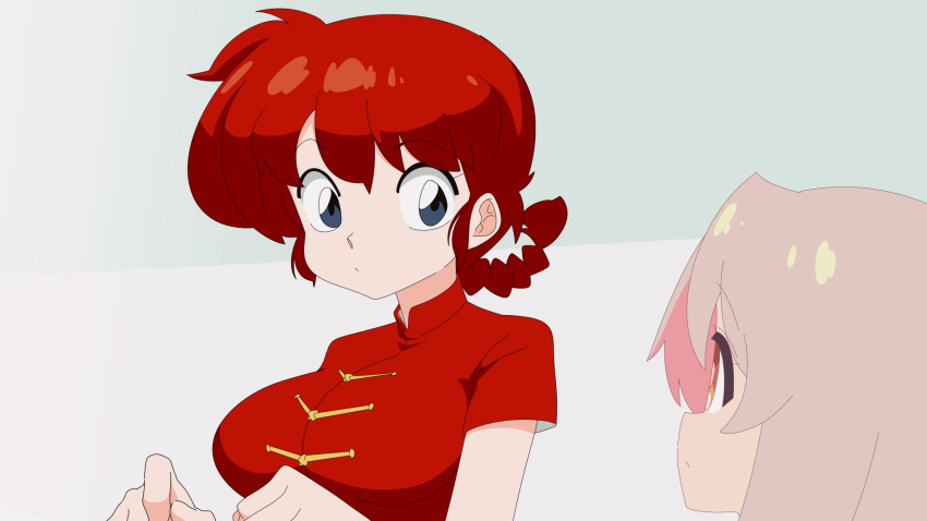 2girls, blue_eyes, braid, breasts, chinese_clothes, crossover, genderswap, genderswap_(mtf)