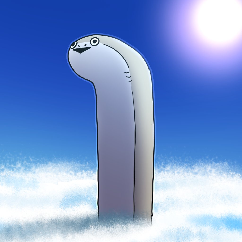 above_clouds, animal_focus, blue_sky, clouds, day, fish, longcat_(meme), meme