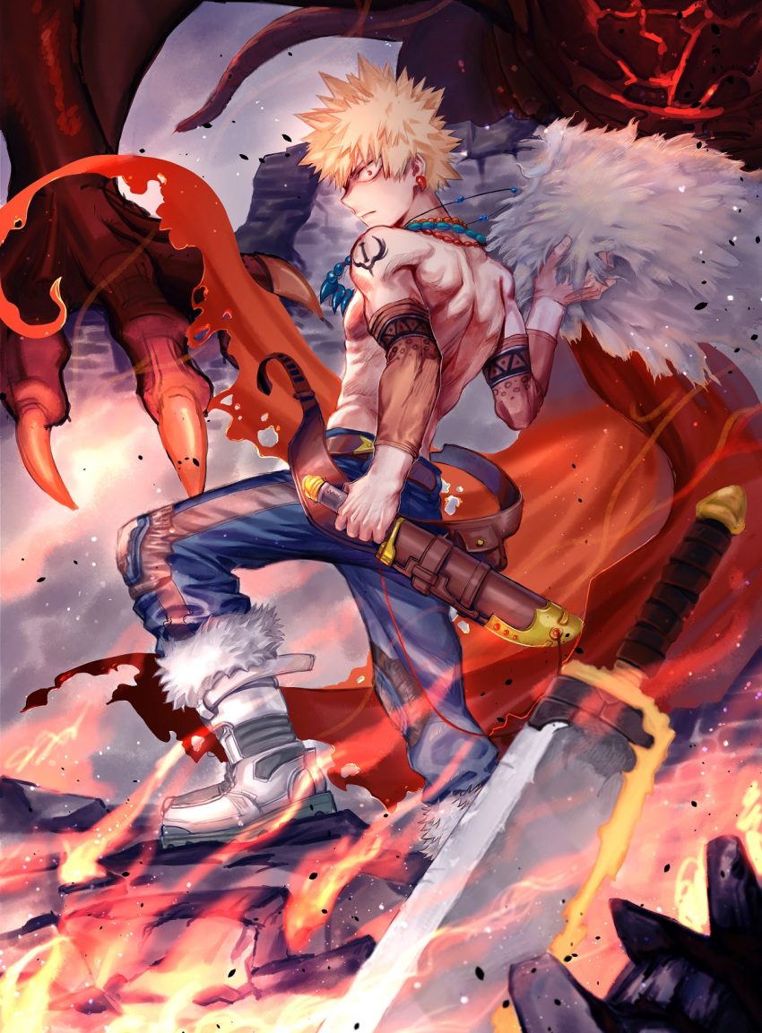 1boy, 2nd_popularity_poll_(boku_no_hero_academia), alternate_universe, bakugou_katsuki, belt, birthday, blonde_hair, blue_pants