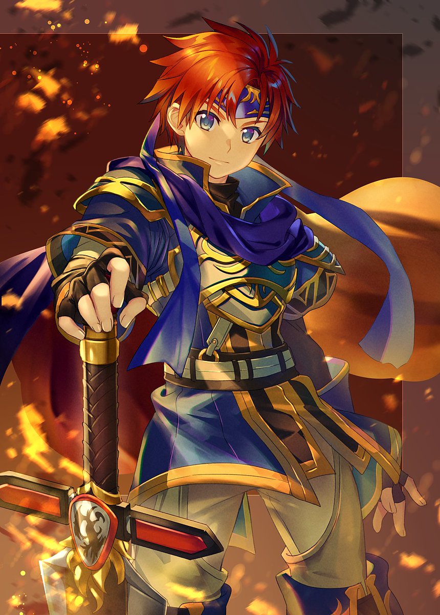 1boy, armor, blue_eyes, blue_headband, cape, circlet, durandal_(fire_emblem), fire