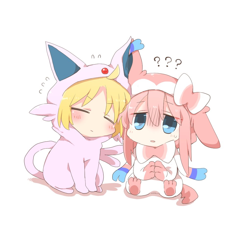 2girls, ?, ??, ahoge, blonde_hair, blue_eyes, bocchi_the_rock!, chibi