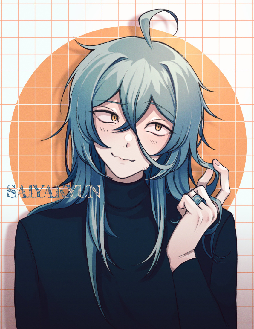 1boy, absurdres, ahoge, artist_name, ashe_bradley, brown_eyes, closed_mouth, grey_hair