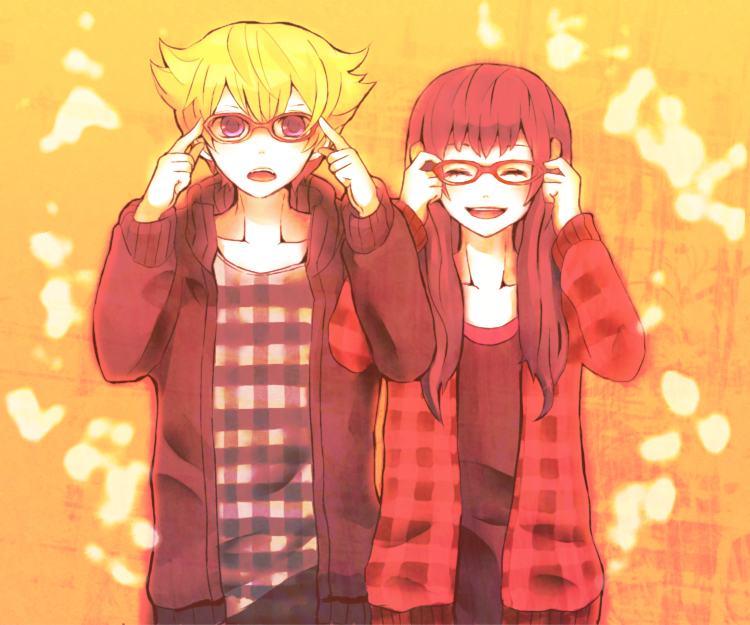 alternate_costume, alternate_hairstyle, bespectacled, blonde_hair, closed_eyes, glasses, hair_ornament, hairclip