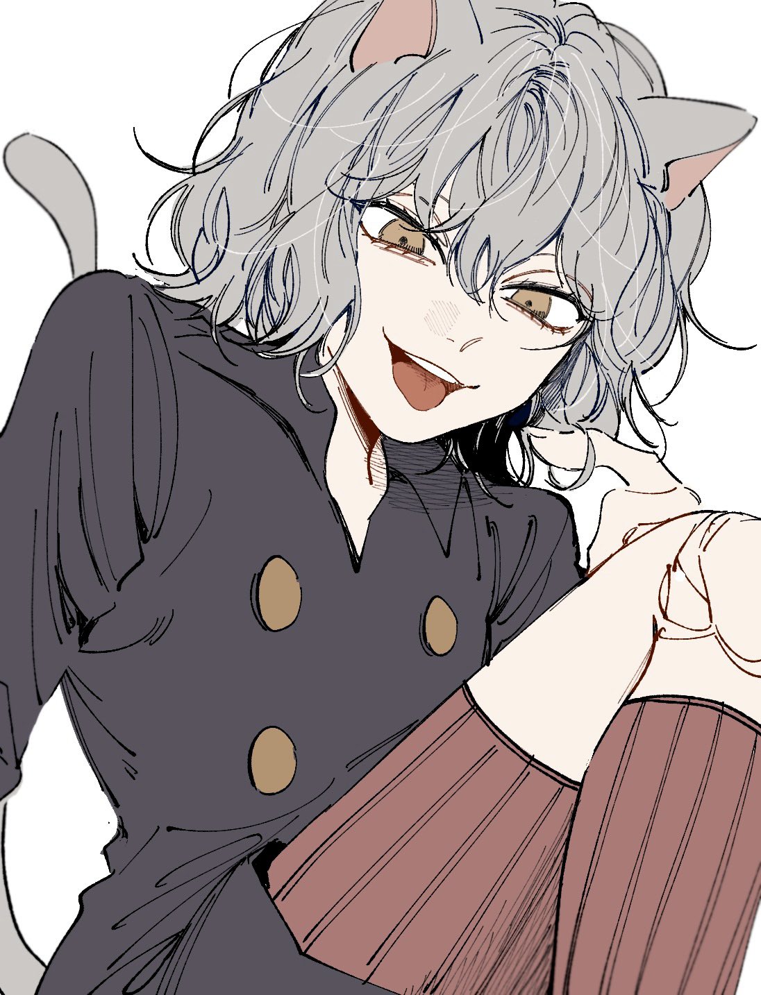 1other, androgynous, animal_ears, brown_eyes, cat_ears, cat_tail, chimera_ant, curly_hair