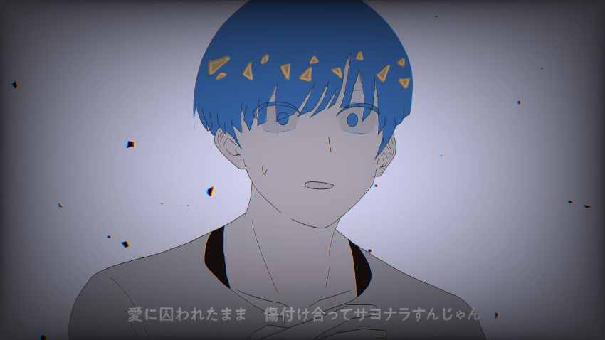 alternate_costume, androgynous, bad_source, blue_eyes, derivative_work, highres, houseki_no_kuni, long_sleeves