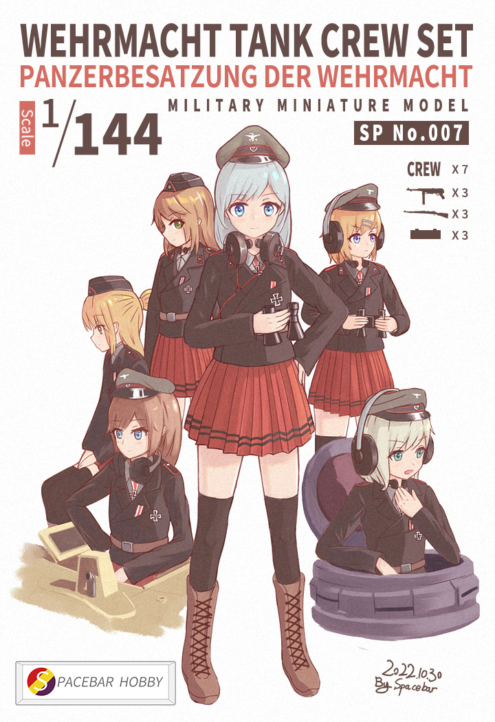 6+girls, bolt_action, box_art, fake_box_art, gun, hat, looking_at_viewer, mauser_98