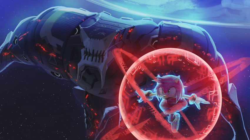 1girl, 1other, absurdres, amy_rose, animal_ears, animal_nose, boots, bubble