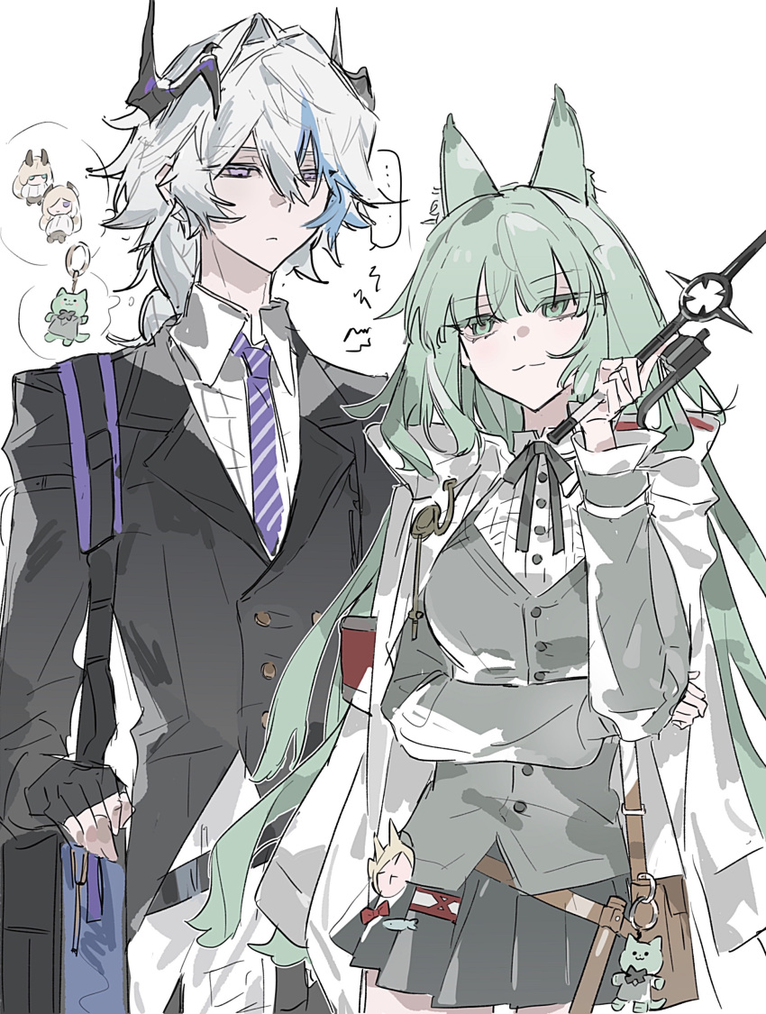 ..., 1boy, 1girl, absurdres, animal_ear_fluff, animal_ears, arknights, bag