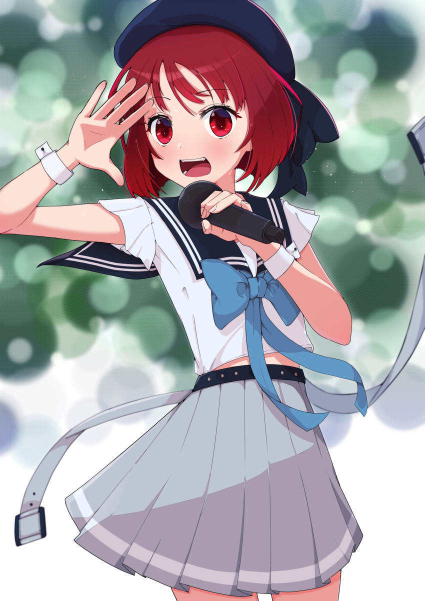 absurdres, arima_kana, belt, beret, blue_bow, blue_bowtie, blue_headwear, blue_sailor_collar