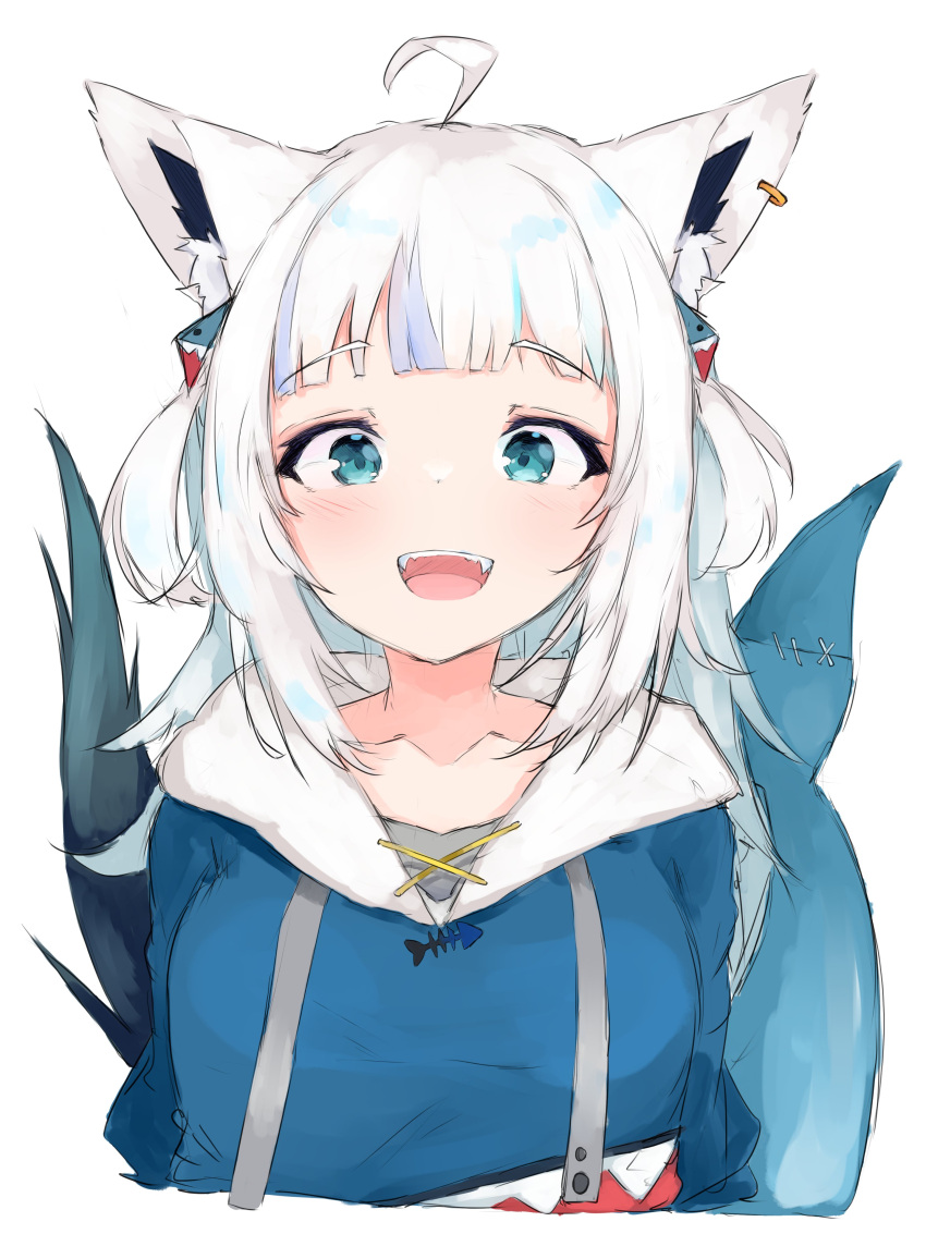 1girl, absurdres, ahoge, animal_ear_fluff, animal_ears, animal_hood, blue_eyes, blue_hoodie