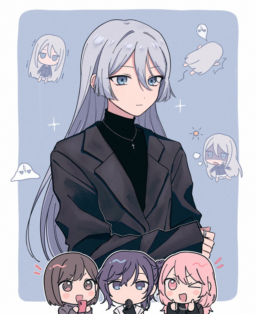 1other, 3girls, :d, akiyama_mizuki, androgynous, asahina_mafuyu, b718293, black_gloves