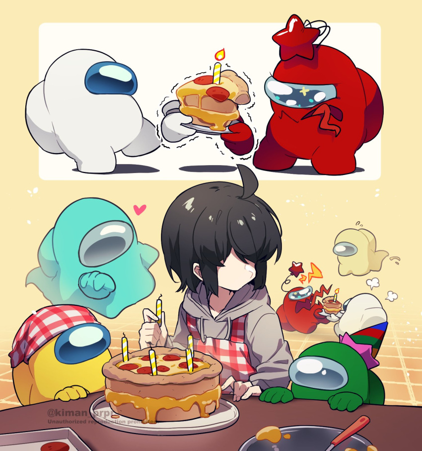 6+others, ahoge, ambiguous_gender, among_us, androgynous, angry, apron, baking_sheet