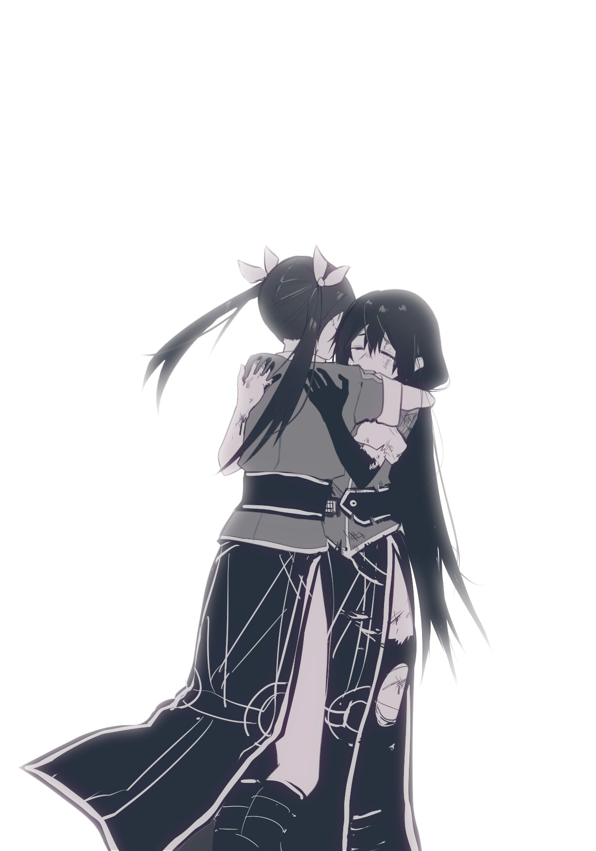 2girls, asymmetrical_legwear, chikuma_(kancolle), chikuma_kai_ni_(kancolle), clothes, commentary, elbow_gloves, gloves