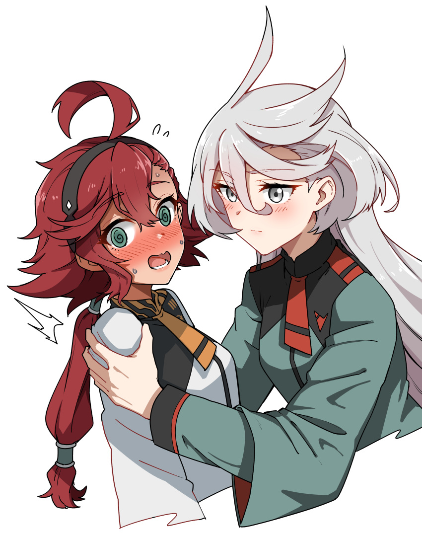 2girls, @_@, ^^^, absurdres, ahoge, blush, chinese_commentary, chubb