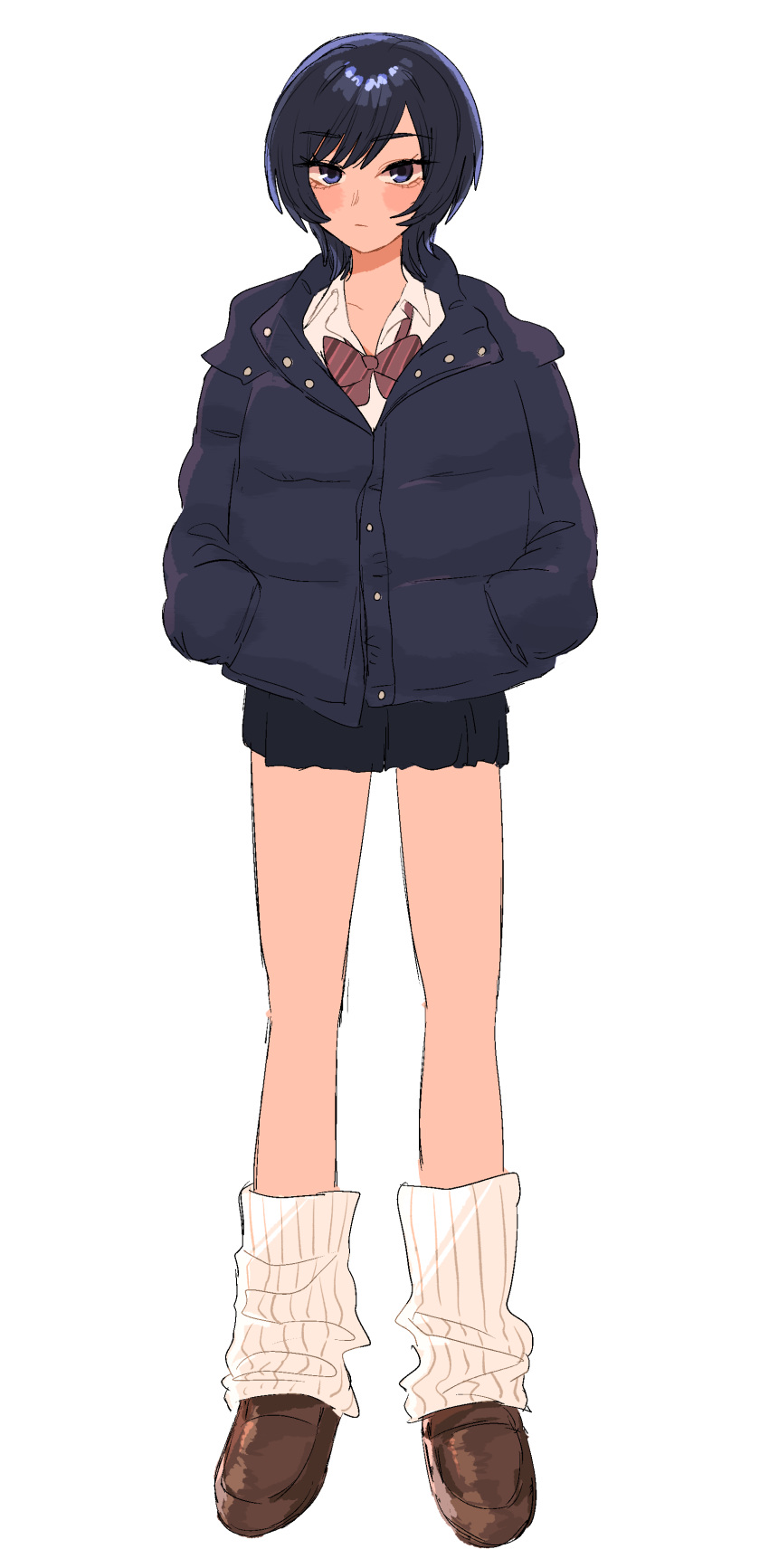1girl, absurdres, alexkota1115, black_hair, black_skirt, blush, blush_stickers, bow