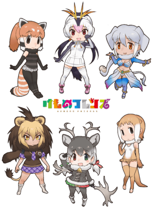 6+girls, animal_ears, animated, barbary_lion_(kemono_friends), black_eyes, blonde_hair, brown_eyes, brown_hair