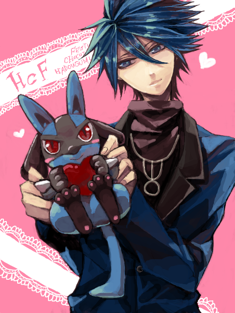 1boy, blue_hair, blush_stickers, formal, gen_(pokemon), heart, ichi_kawa_ichi, lucario