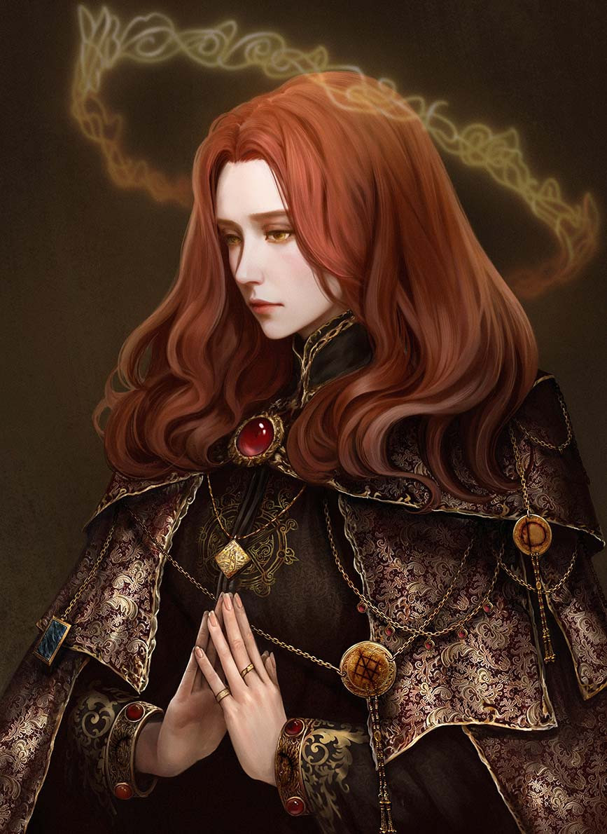 1girl, black_robe, bracelet, brooch, brown_cape, cape, closed_mouth, commentary