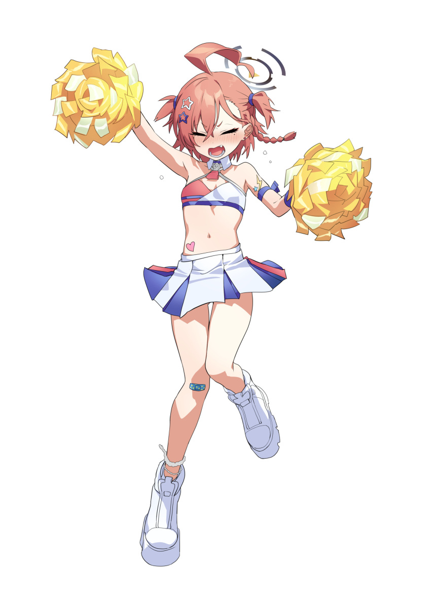 absurdres, ahoge, armpits, asymmetrical_bangs, bandaid, bandaid_on_knee, bandaid_on_leg, blue_archive