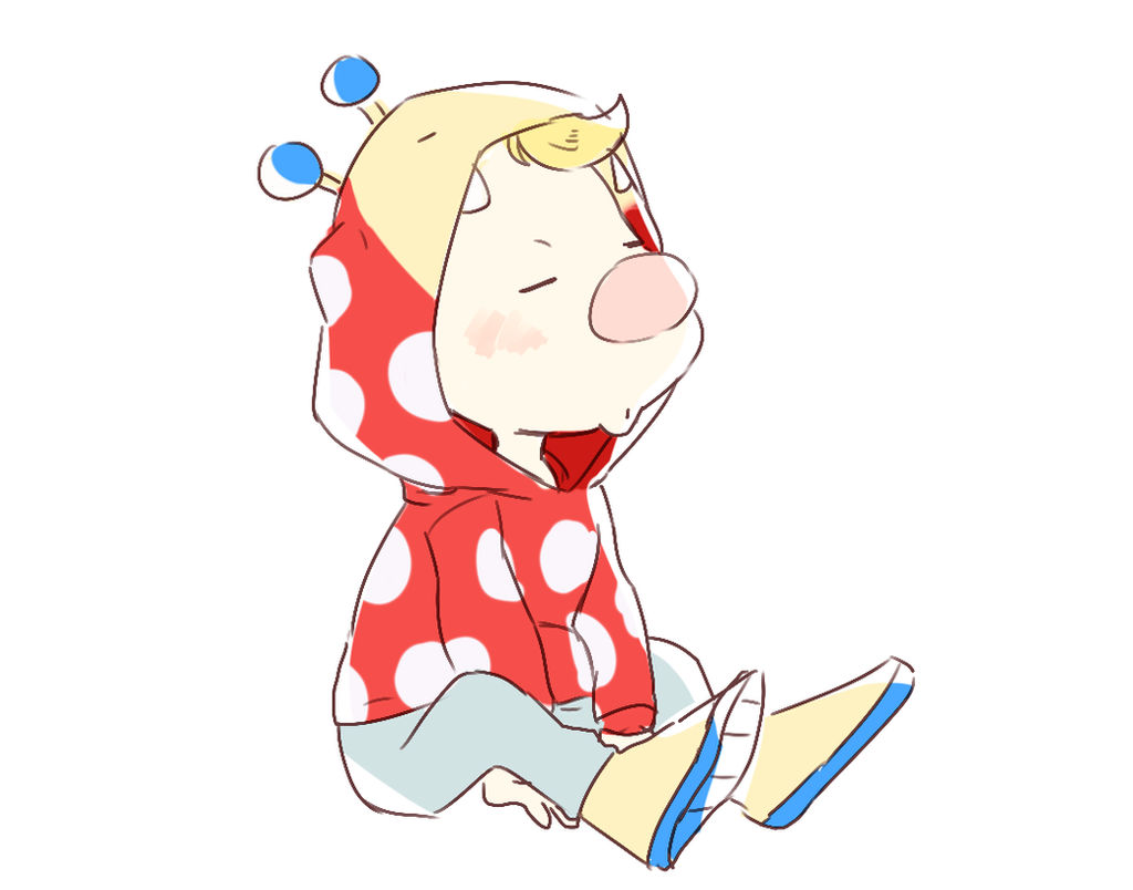1boy, big_nose, blonde_hair, blue_pants, blue_trim, blush, boots, bulborb
