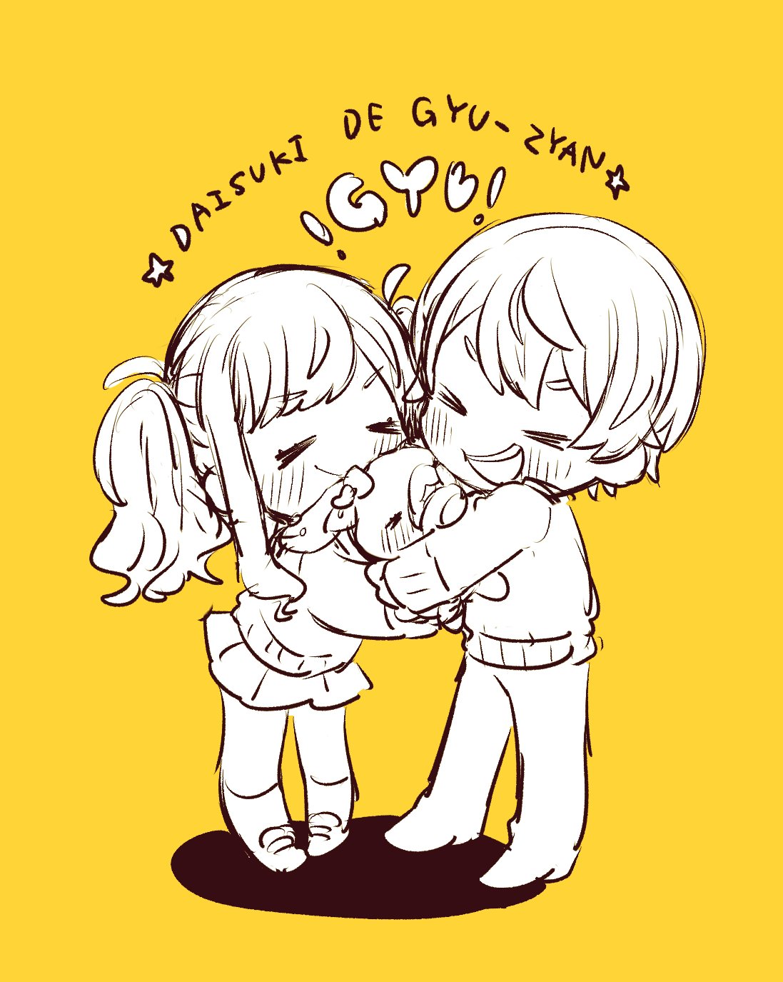 1boy, 1girl, :d, =_=, animal_ears, blush, bow, brother_and_sister