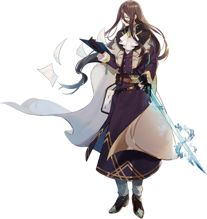 1boy, aqua_eyes, artist_request, ascot, belt, belt_pouch, black_footwear, black_gloves
