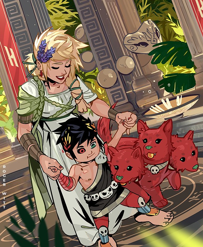 1boy, 1girl, aged_down, artist_name, barefoot, black_hair, black_sclera, blonde_hair