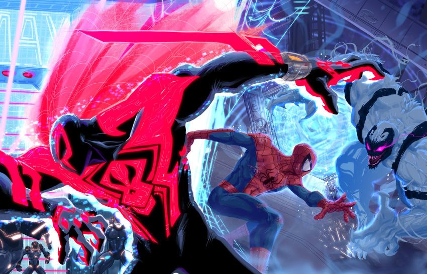 animal_print, anti-venom, arm_blade, blue_bodysuit, bodysuit, broad_shoulders, bug, costume