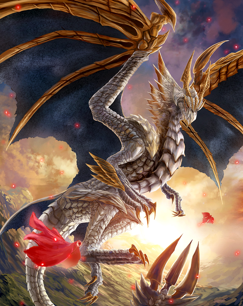 bearluxe, claws, dragon, dragon_horns, dragon_wings, gold_horns, highres, horns