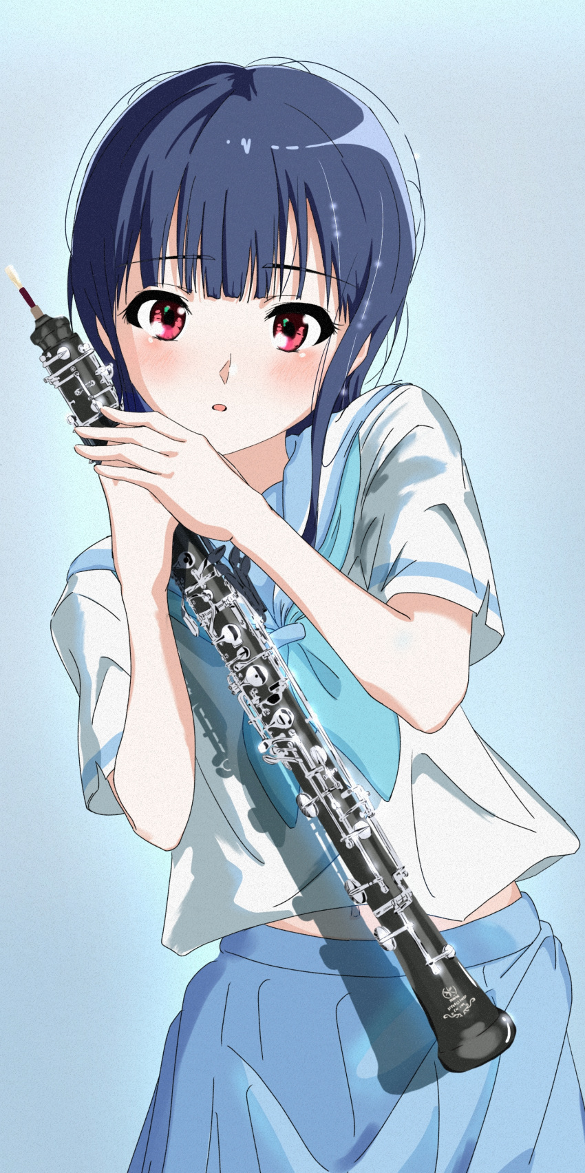 1girl, absurdres, blue_background, blue_hair, blue_neckerchief, blue_sailor_collar, blue_serafuku, blue_skirt