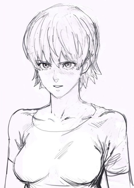 1girl, akira, blush, breasts, collarbone, eyelashes, hair_between_eyes, kei_(akira)