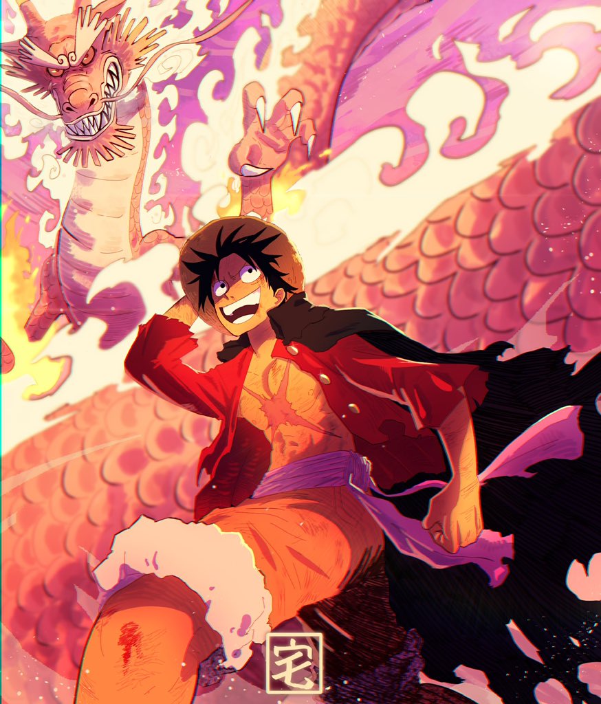 2boys, black_eyes, black_hair, claws, clenched_hand, dragon, fangs, hand_on_headwear