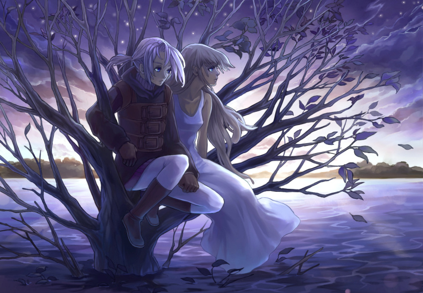 bonjour, dress, final_fantasy, final_fantasy_iii, leaf, luneth, tree, water
