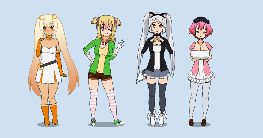 4girls, cassie_(crush_crush), cat_ears, cat_tail, crush_crush, elle_(crush_crush), mio_(crush_crush), multiple_girls