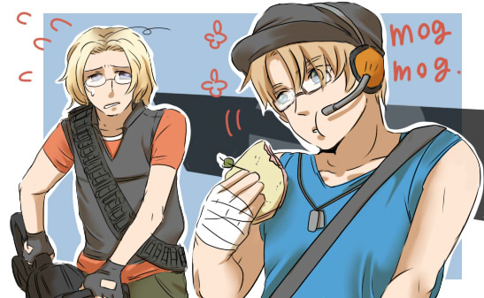 armor, axis_powers_hetalia, backpack, bag, bandolier, baseball_cap, blonde_hair, brothers