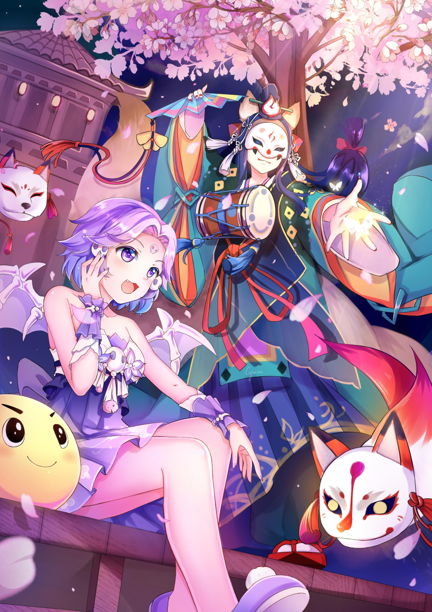 1boy, 1girl, :d, absurdres, animal_ears, architecture, arm_up, bare_legs