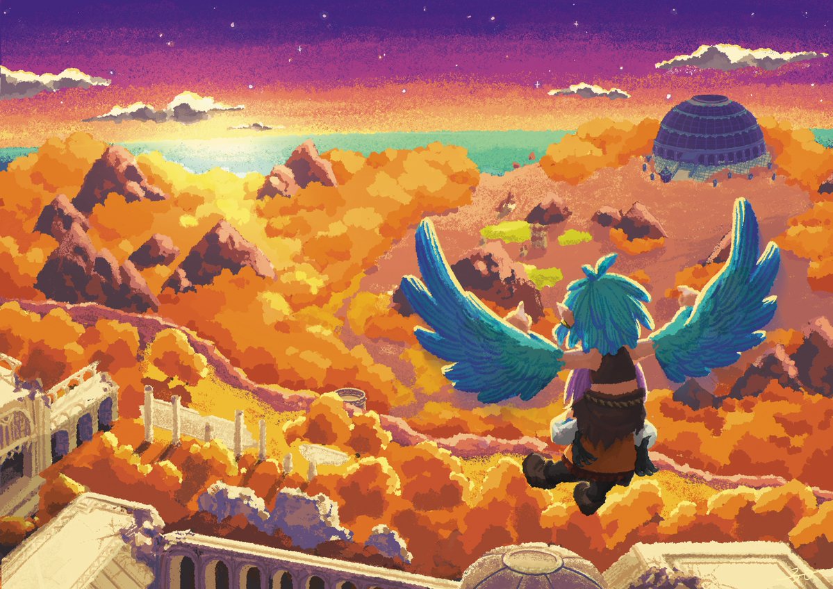 2girls, ahoge, bird_legs, blue_feathers, blue_hair, blue_wings, boots, brown_vest