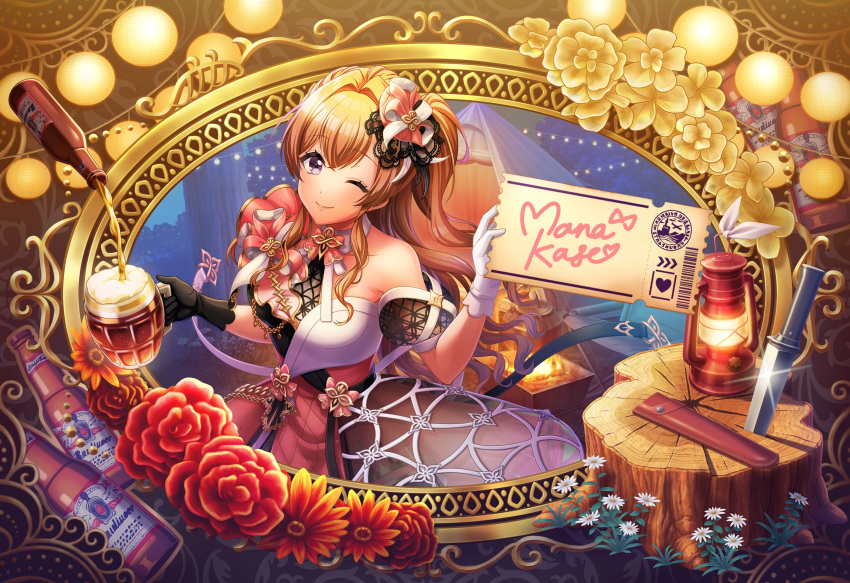 blush, brown_hair, d4dj, dress, kase_mana, long_hair, smile, violet_eyes