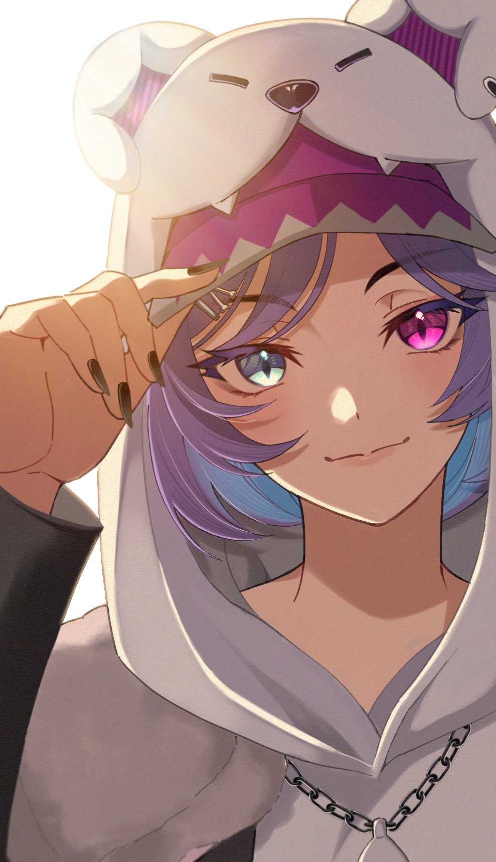 1girl, adjusting_clothes, adjusting_headwear, animal_ears, animal_hood, backlighting, baseball_cap, bear_ears