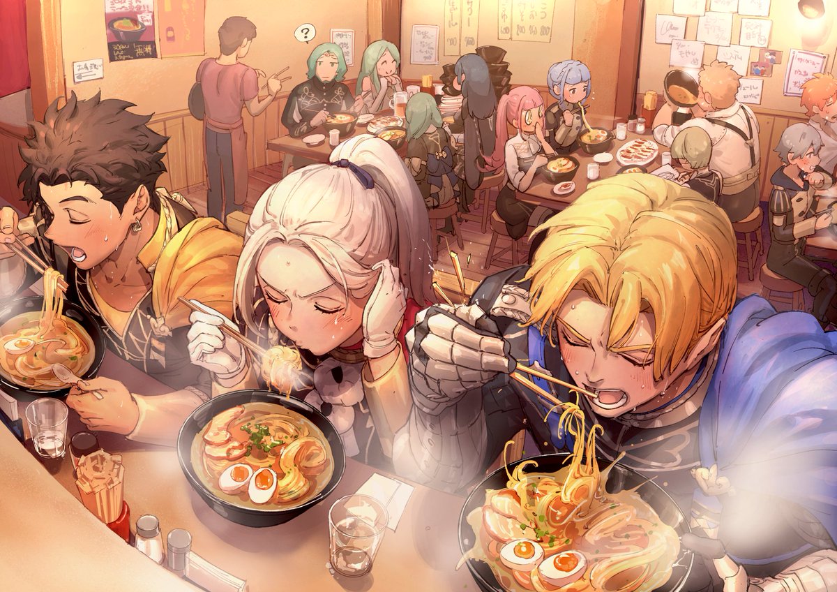 6+boys, 6+girls, ?, adjusting_hair, aiguillette, alternate_hairstyle, armor, ashe_ubert