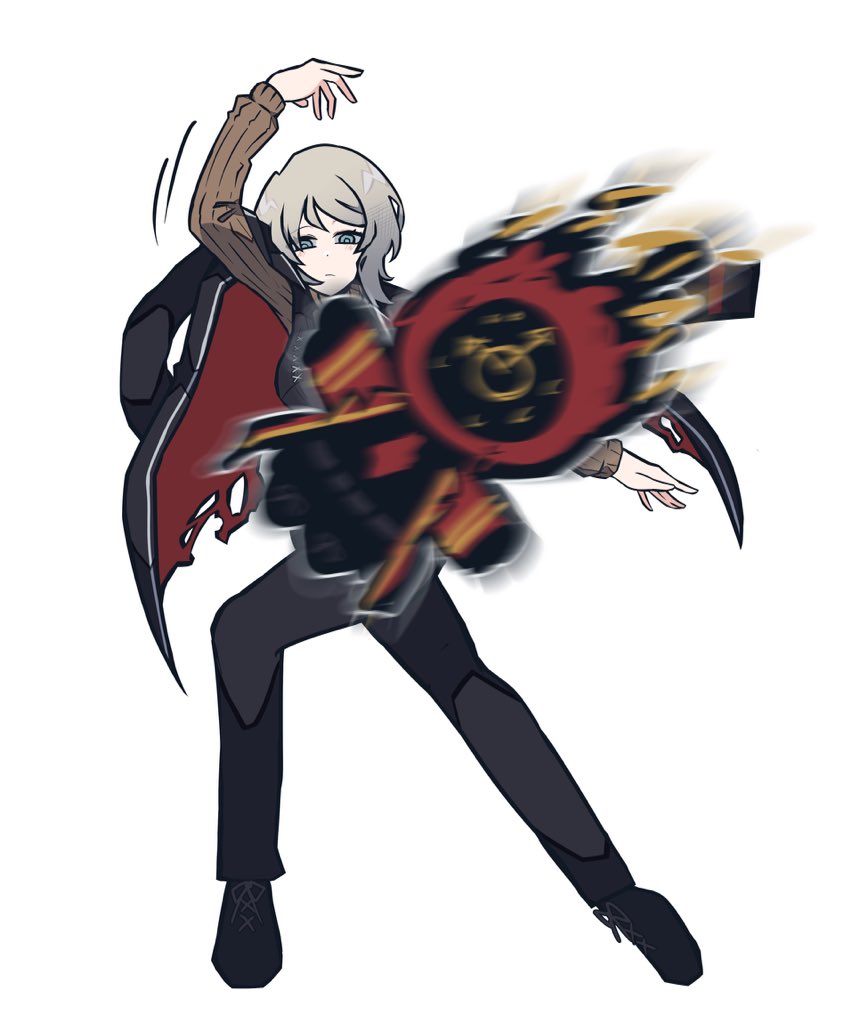 1girl, 1other, anime_girl_throwing_things_(meme), belt, blue_eyes, chibi, clock, coco_(556ch0cl8)