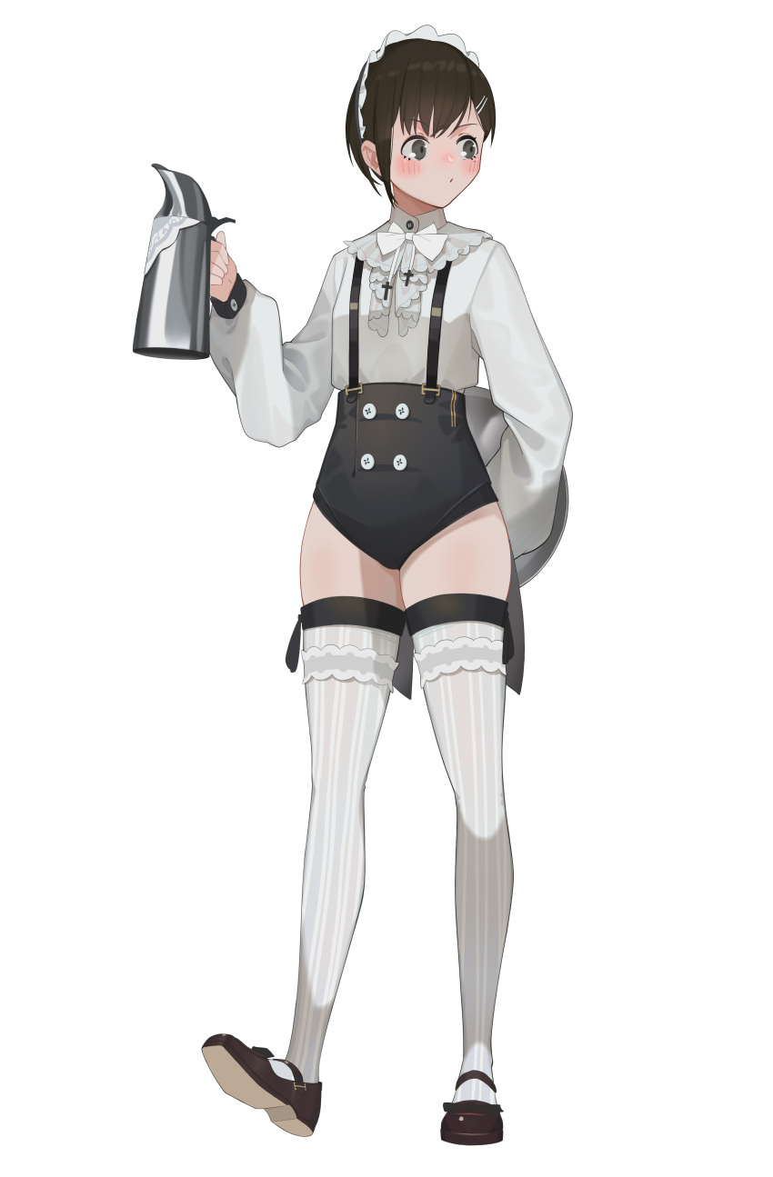 1girl, absurdres, black_footwear, black_hair, black_shorts, blush, bow, bowtie
