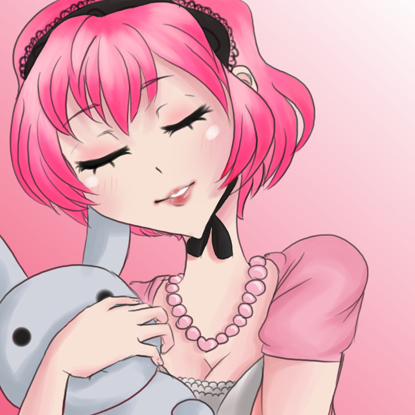 1girl, closed_eyes, crush_crush, elle_(crush_crush), pink_hair, plush, tagme, usaesenpai